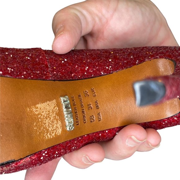 Schutz Stilletos Red Glitter Platform High Heels Lux Glam Party Shoes Size 5B - Picture 8 of 12